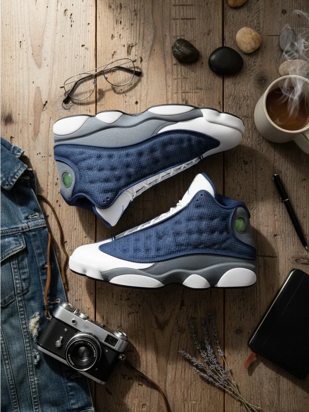 Jordan 13 Retro Flint 2020 Navy Blue and Gray High-Top Athletic Sneakers